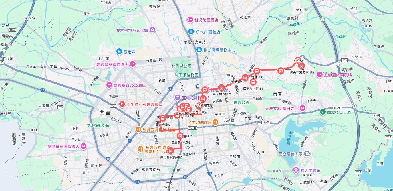 樂活1路公車路線圖-嘉義市公車
