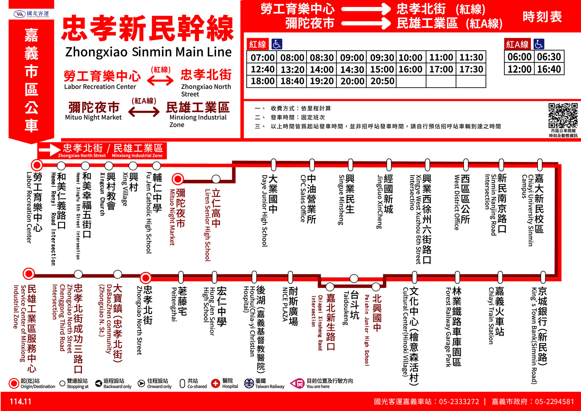 忠孝新民幹線(紅線)公車路線圖-嘉義市公車