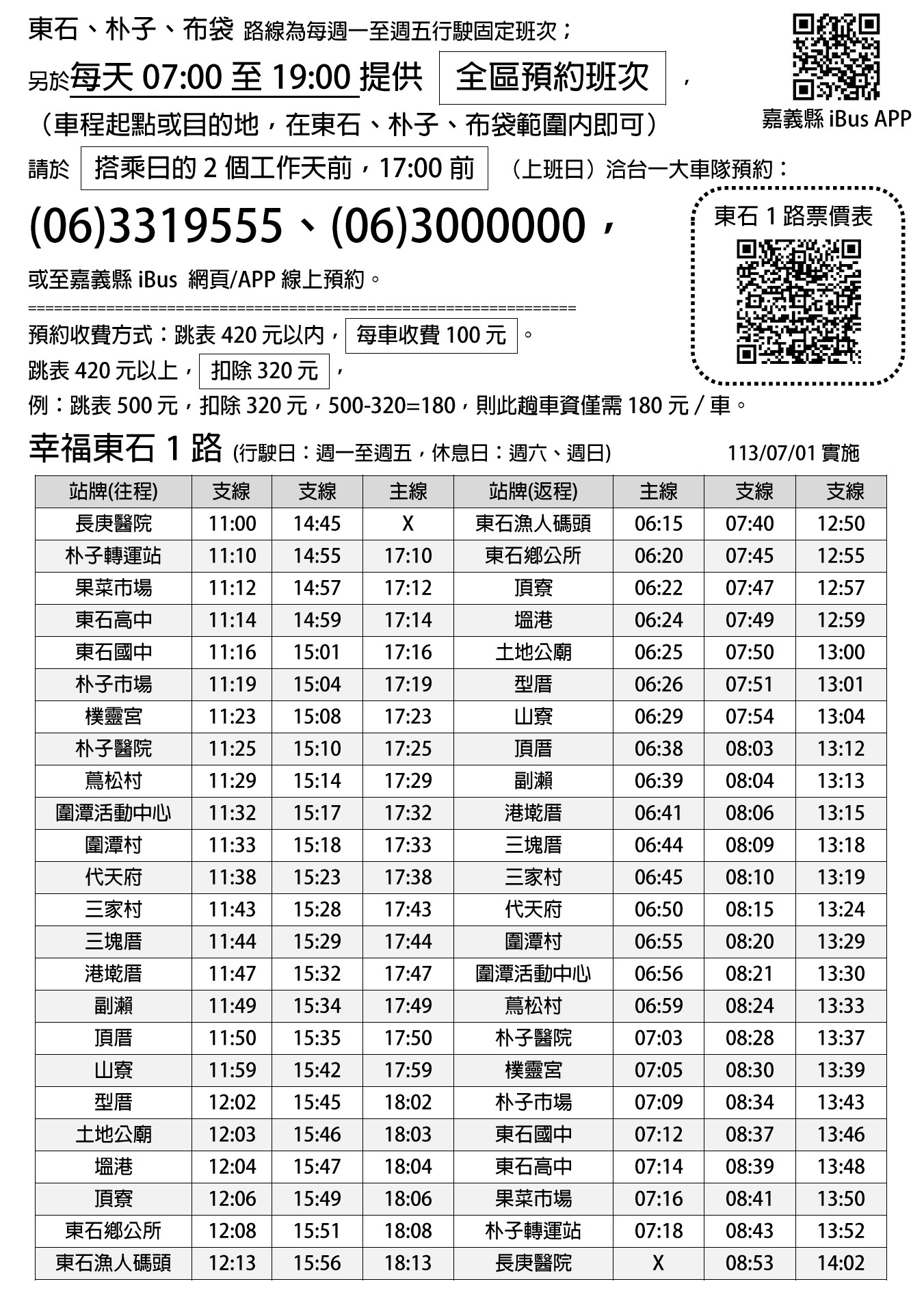 幸福東石1路公車路線圖-嘉義縣公車