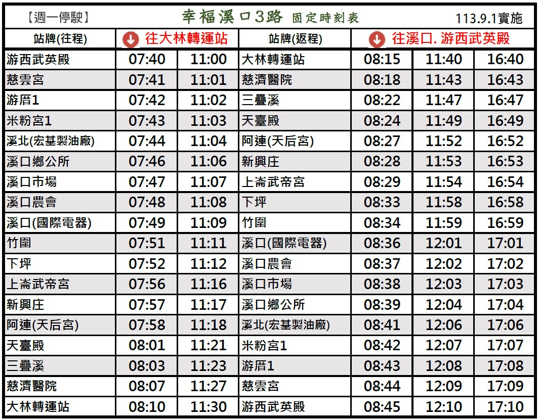 幸福溪口3路公車路線圖-嘉義縣公車