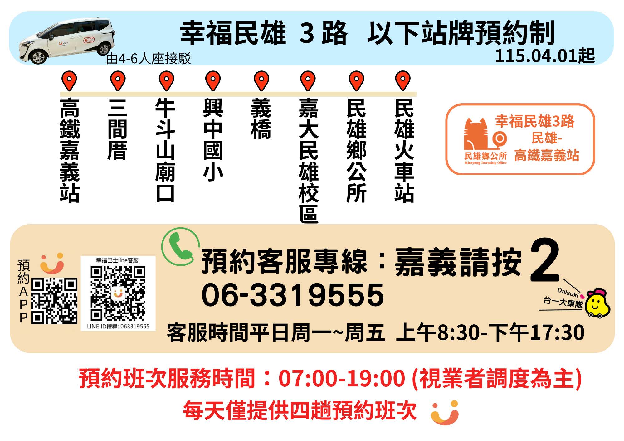 幸福民雄3路公車路線圖-嘉義縣公車