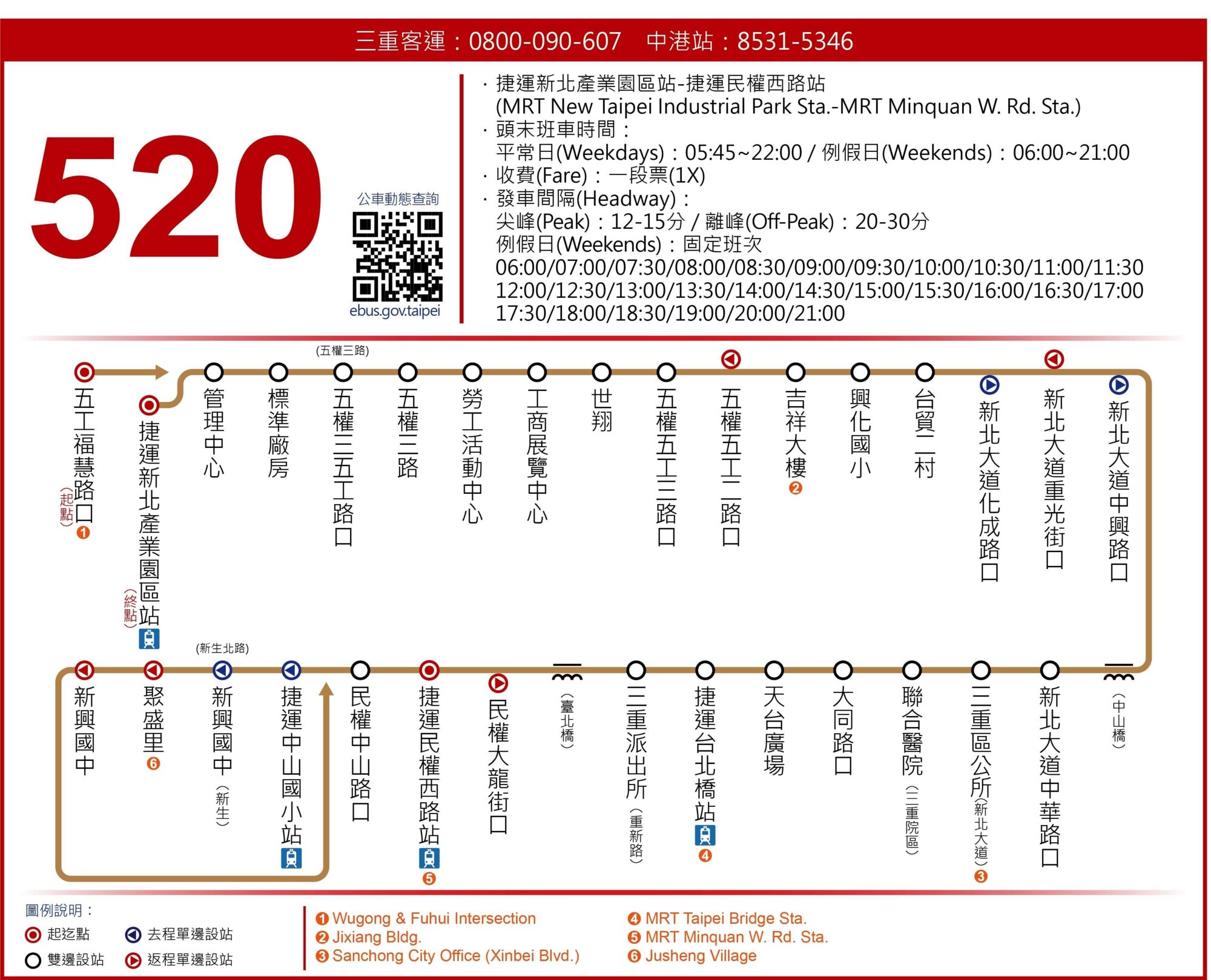 520公車路線圖-新北市公車