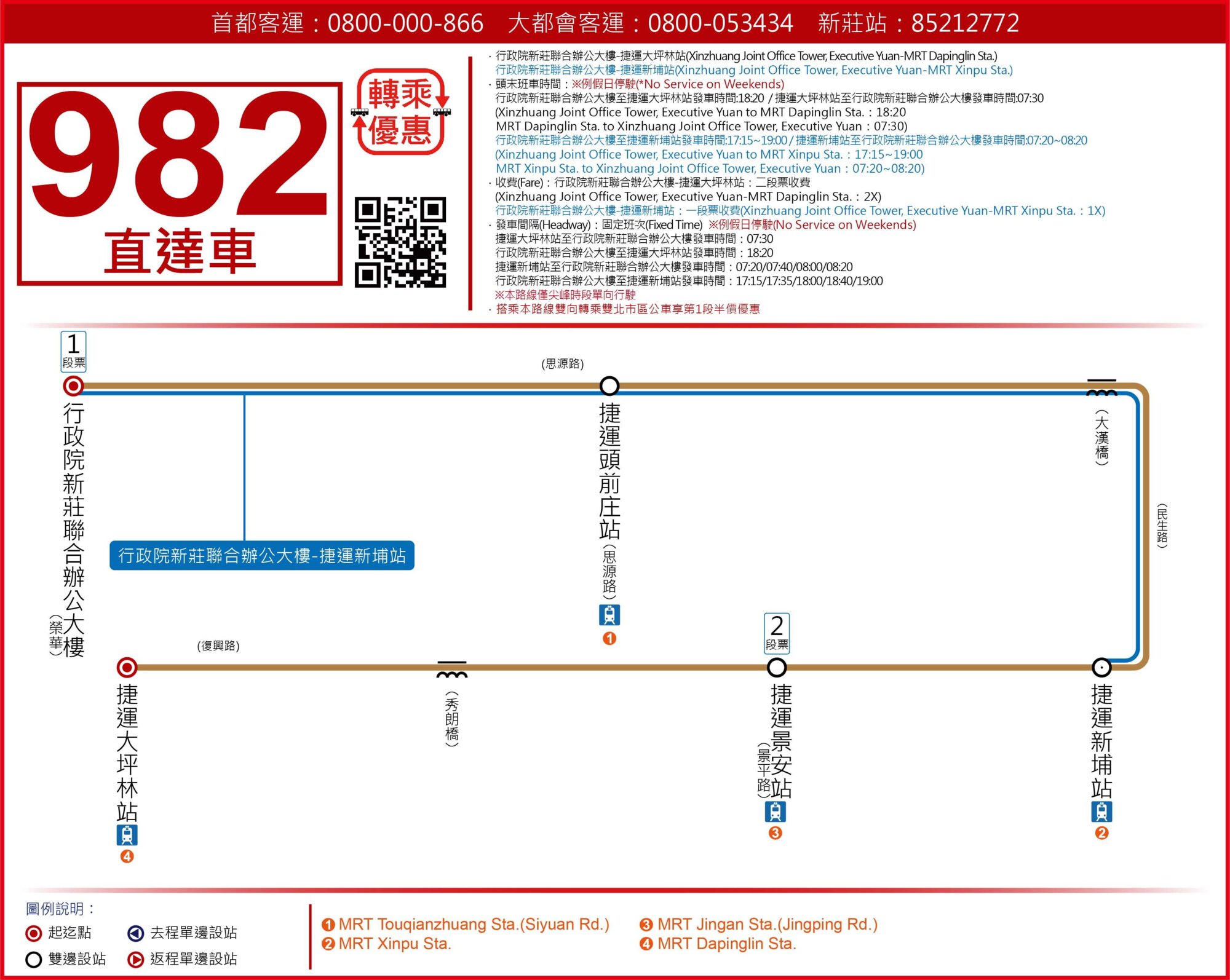 982直達新埔線公車路線圖-新北市公車