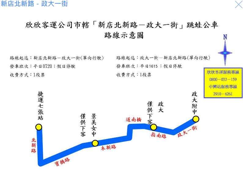 新店北新路-政大一街公車路線圖-新北市公車