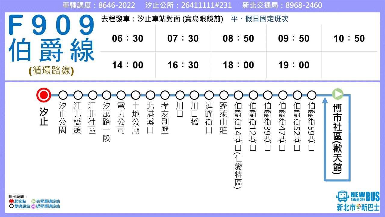 F909伯爵公車路線圖-新北市公車