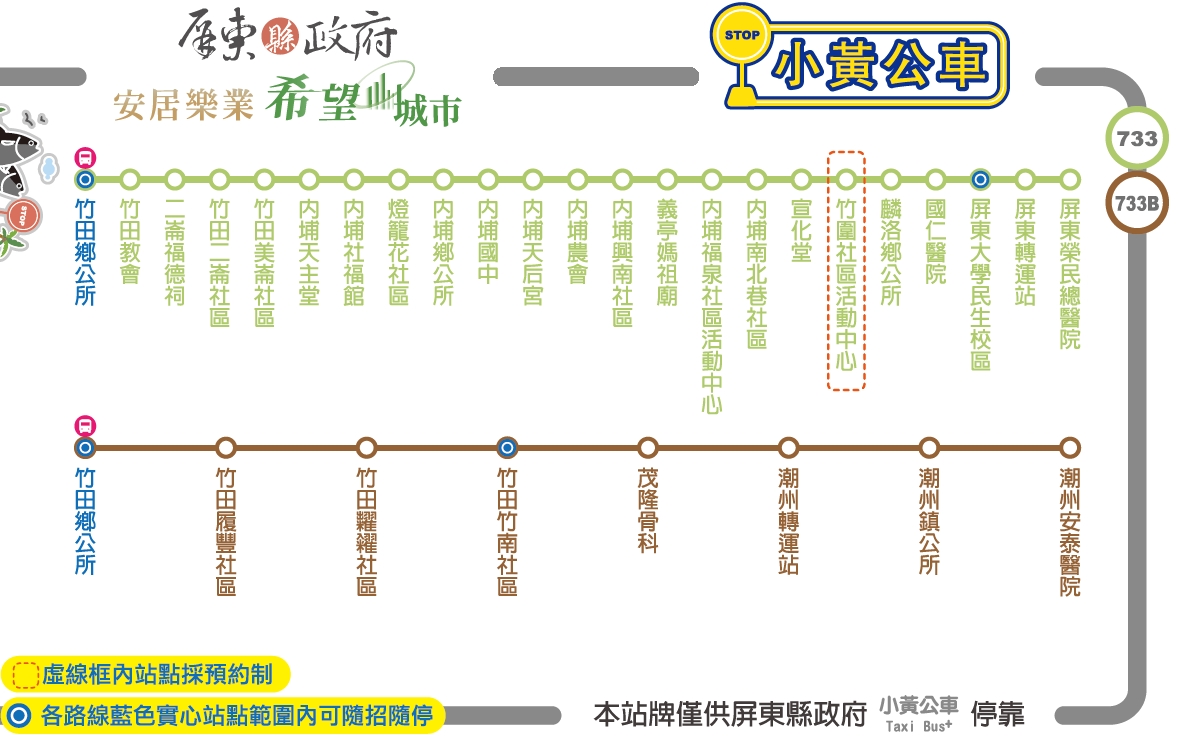 小黃公車733公車路線圖-屏東公車