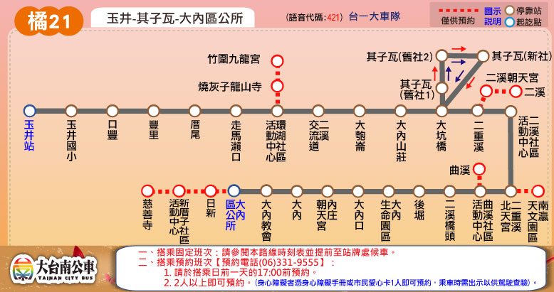 橘21公車路線圖-台南公車