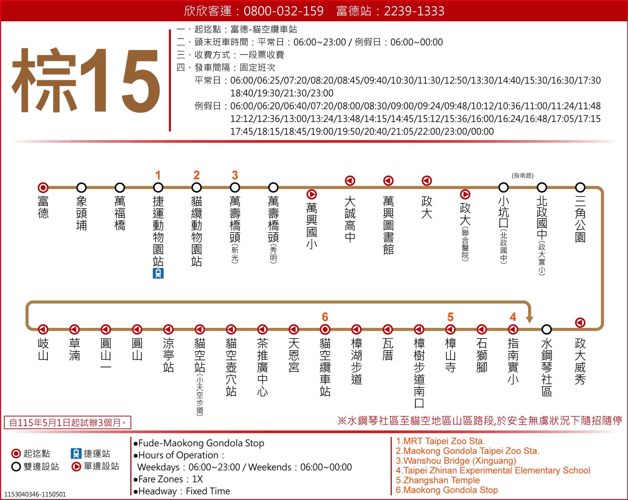 棕15公車路線圖-台北市公車