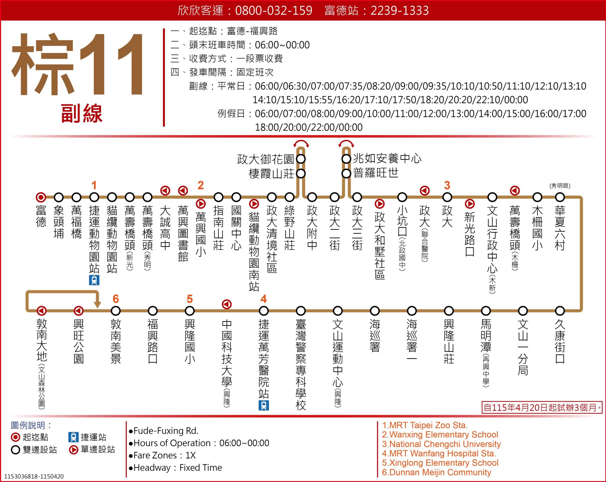 棕11副公車路線圖-台北市公車