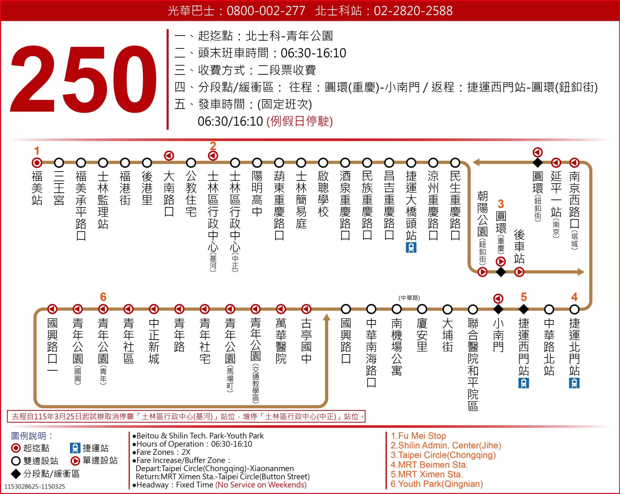 250公車路線圖-台北市公車
