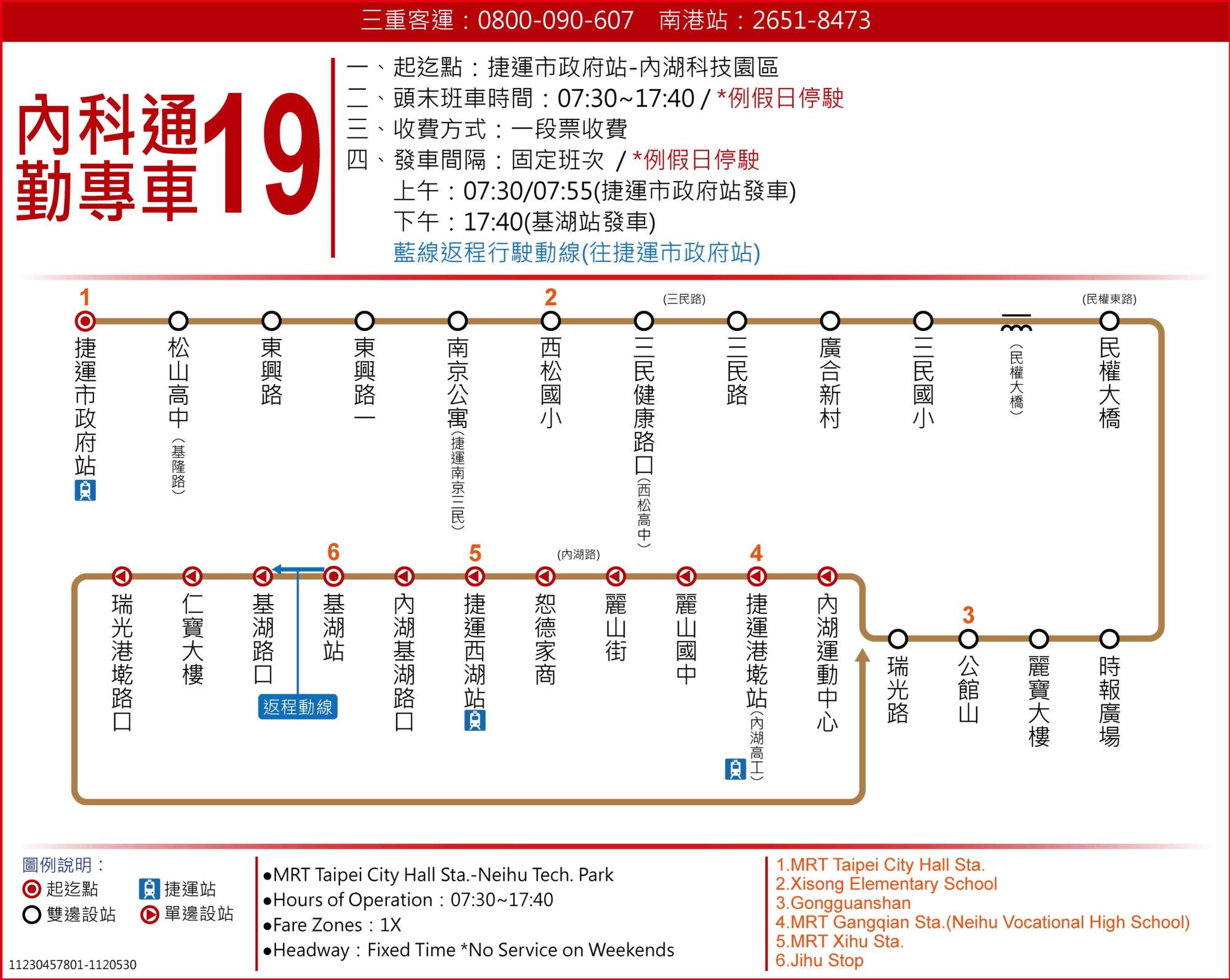 內科通勤專車19公車路線圖-台北市公車