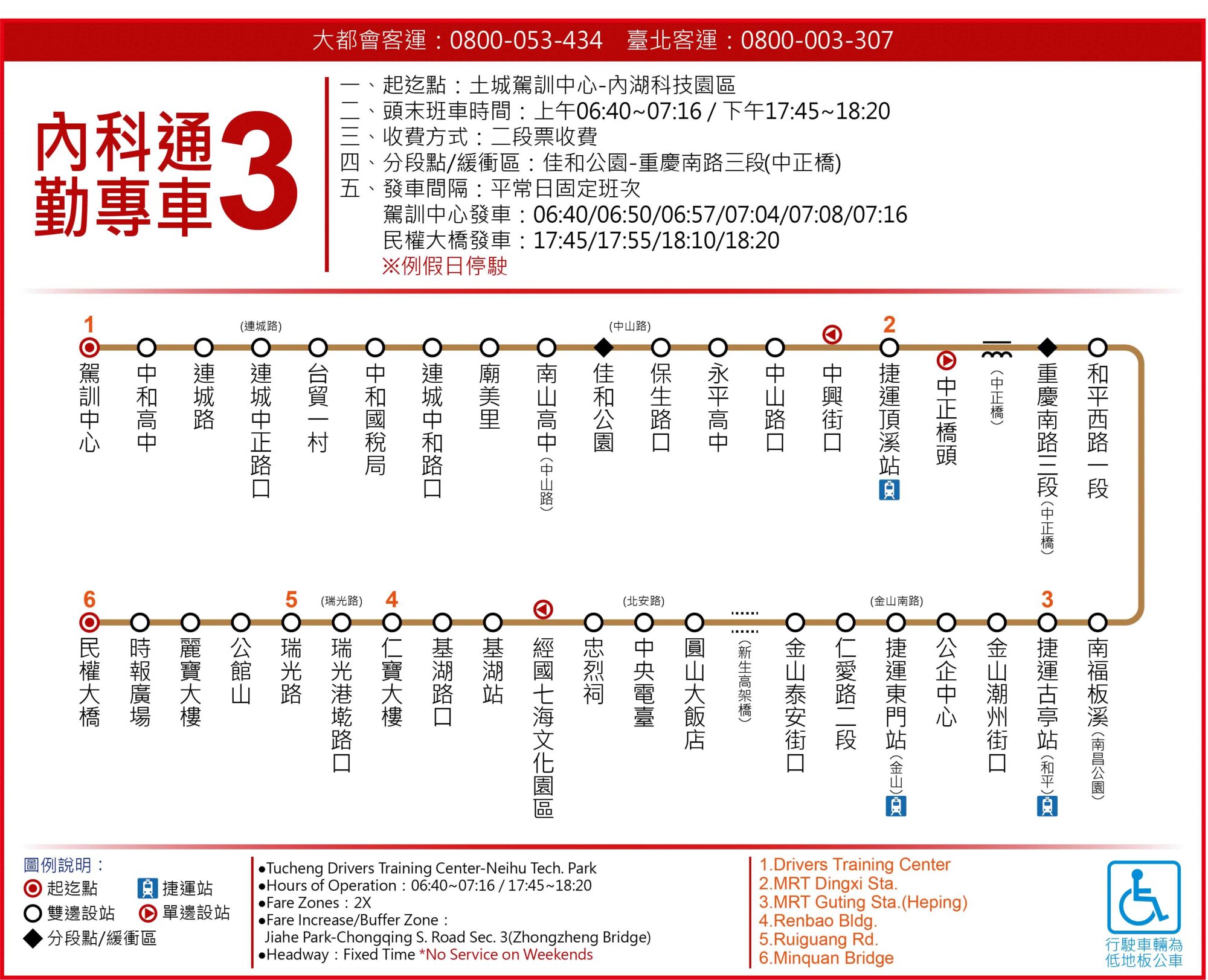 內科通勤專車3公車路線圖-台北市公車