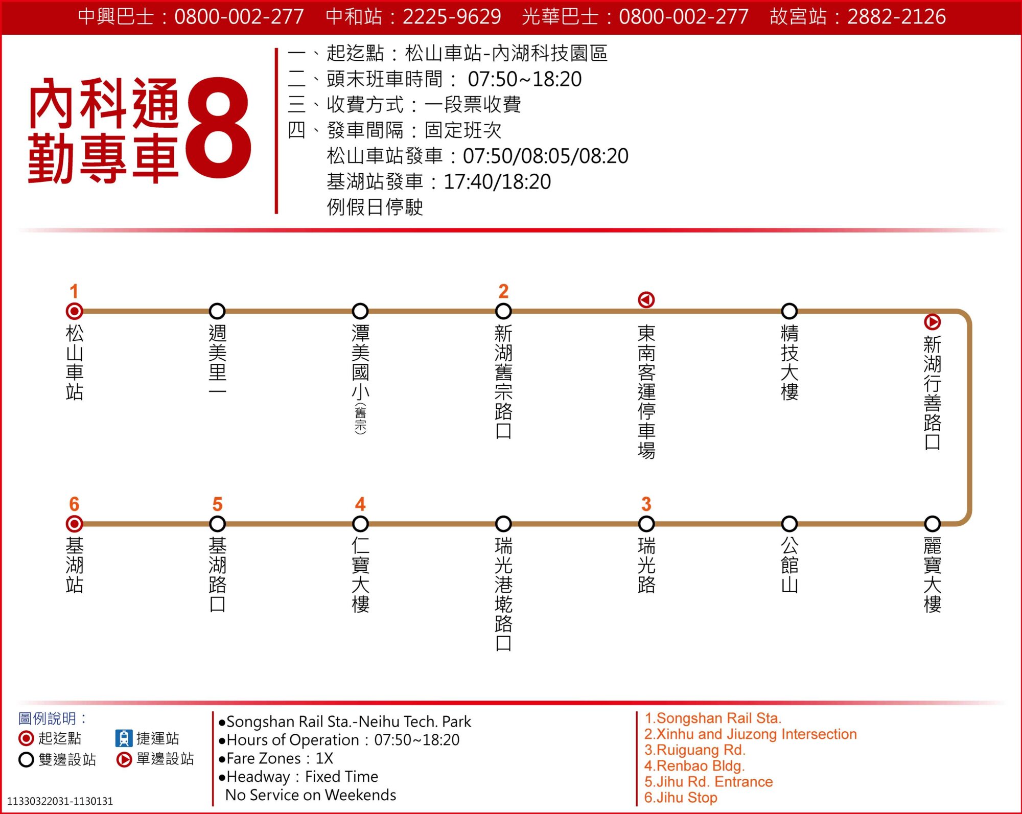 內科通勤專車8公車路線圖-台北市公車