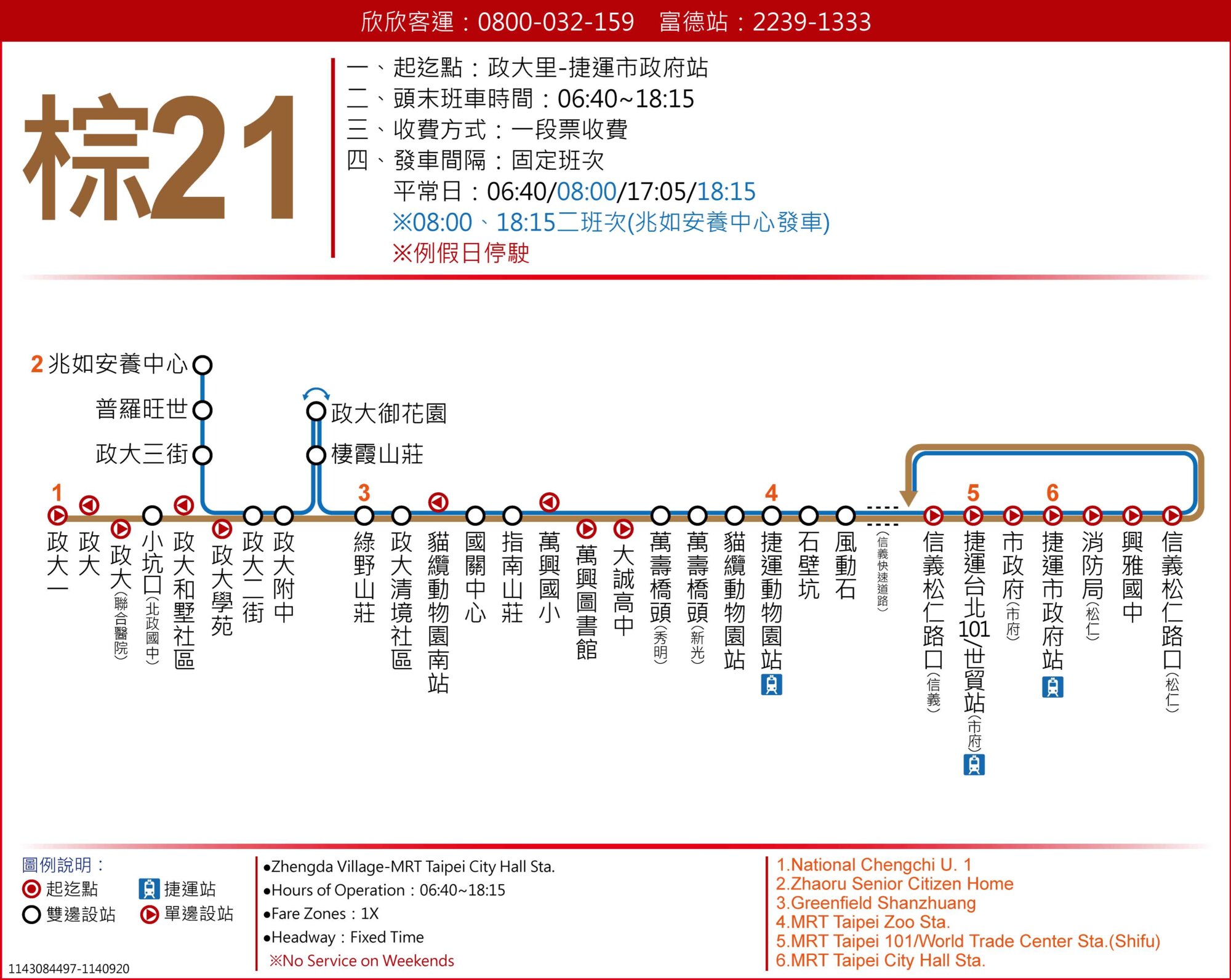 棕21公車路線圖-台北市公車