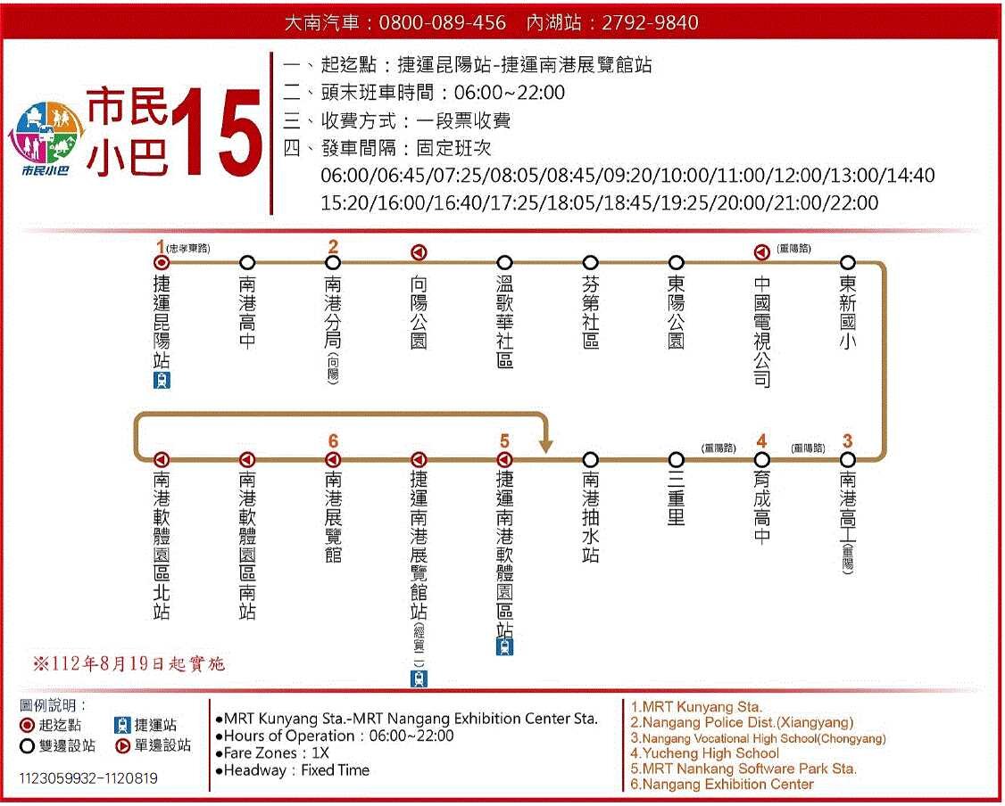 市民小巴15公車路線圖-台北市公車