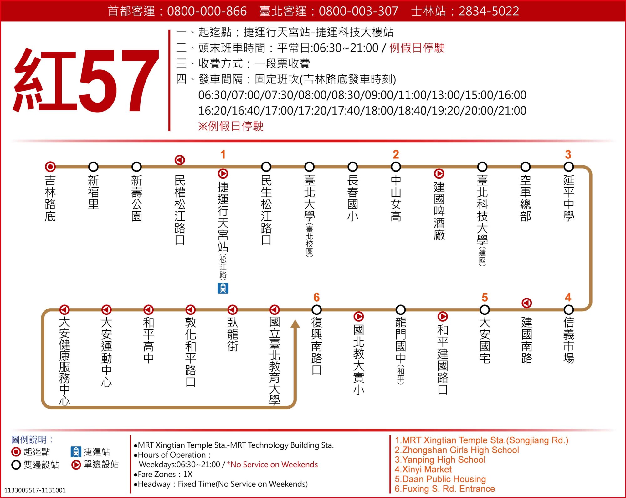 紅57公車路線圖-台北市公車