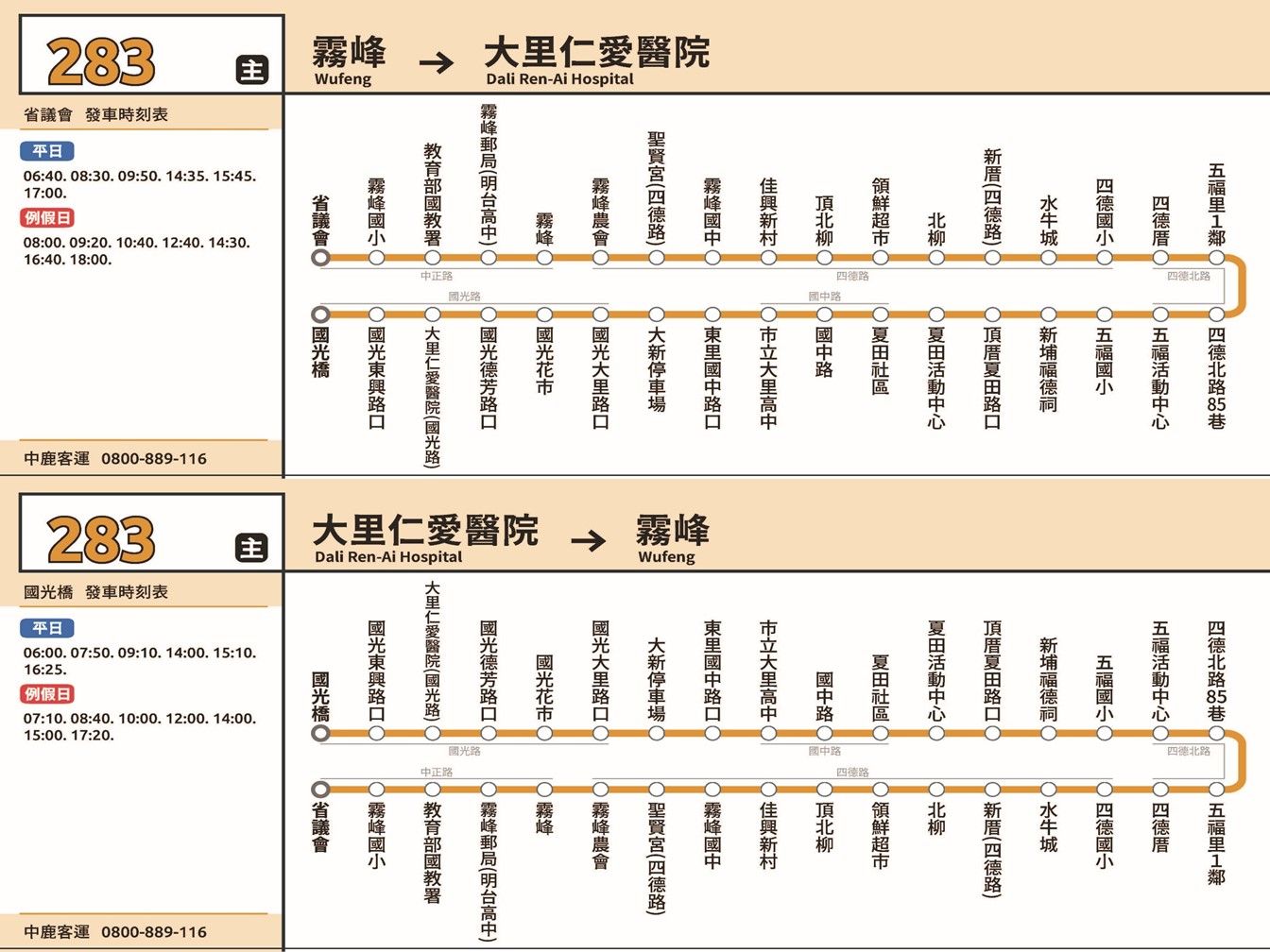 283公車路線圖-台中公車