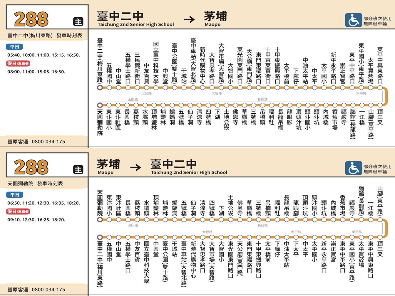 288公車路線圖-台中公車