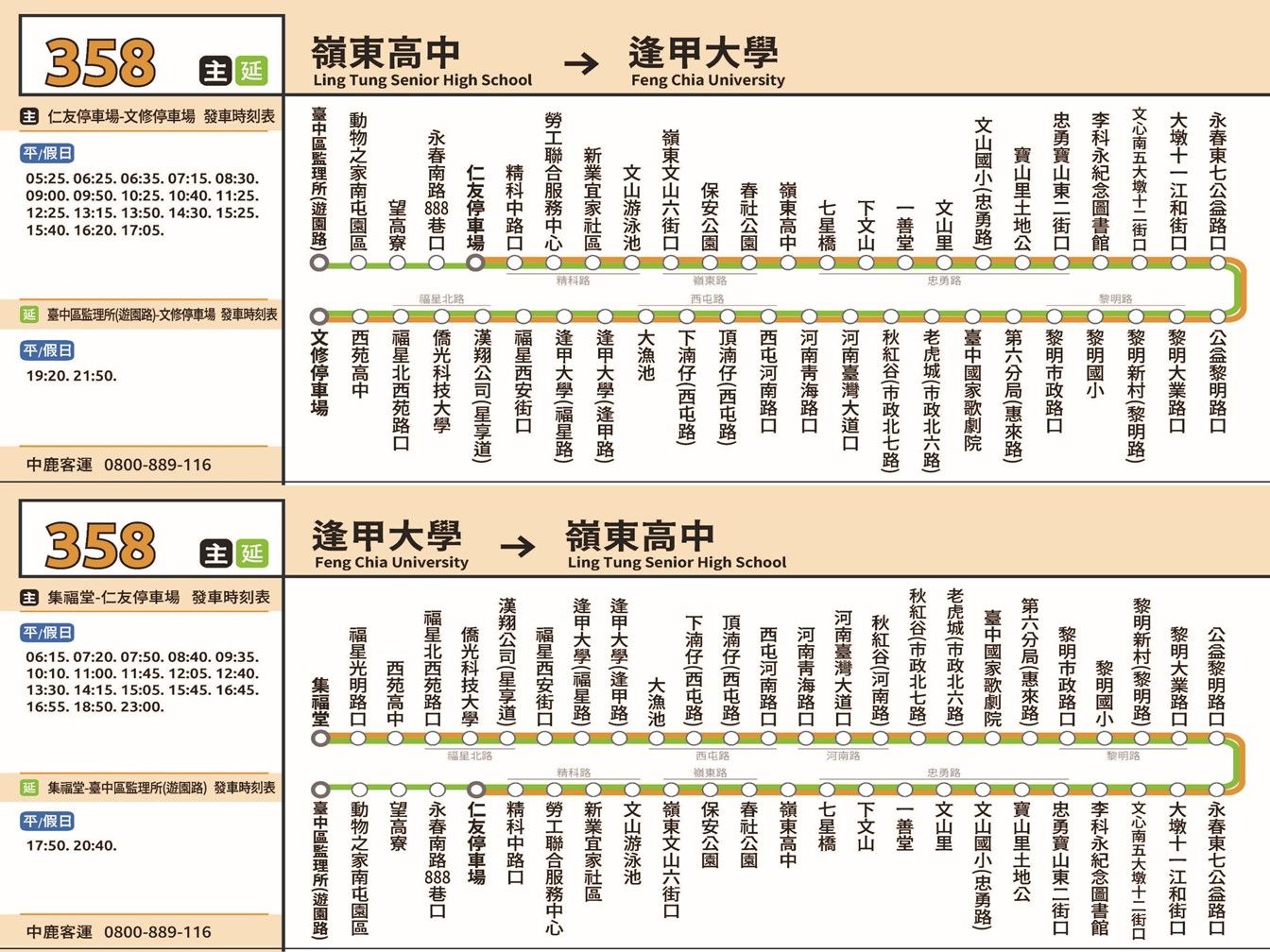 358公車路線圖-台中公車
