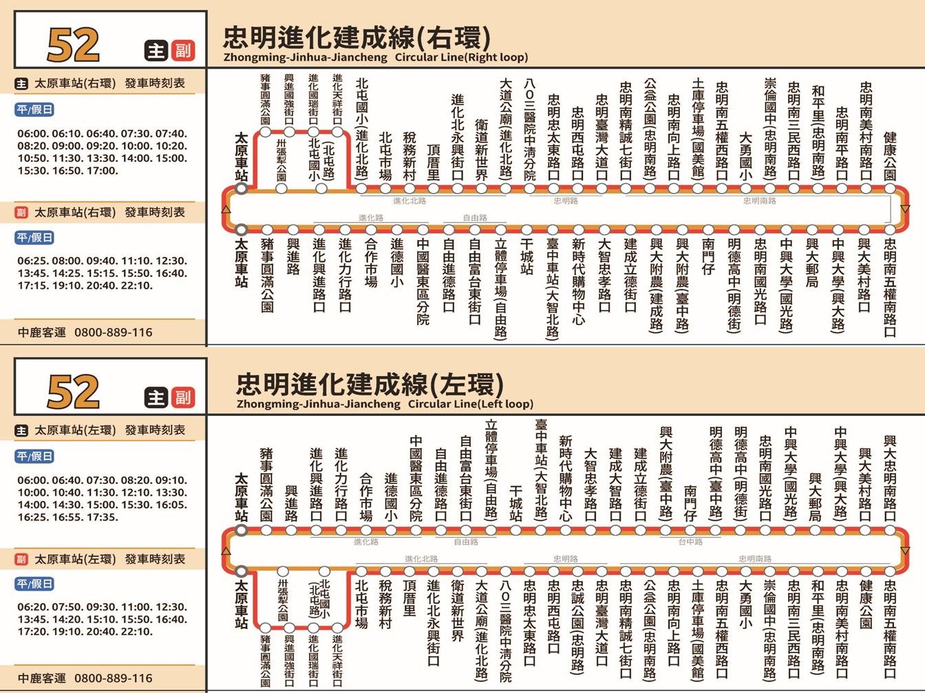 52副公車路線圖-台中公車