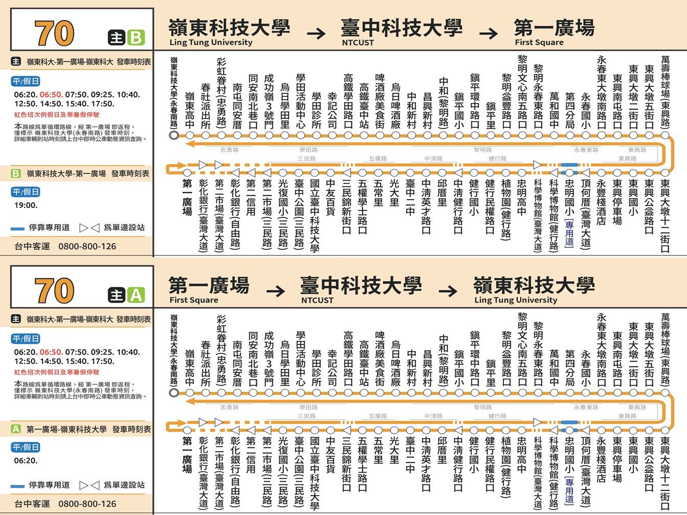 70公車路線圖-台中公車