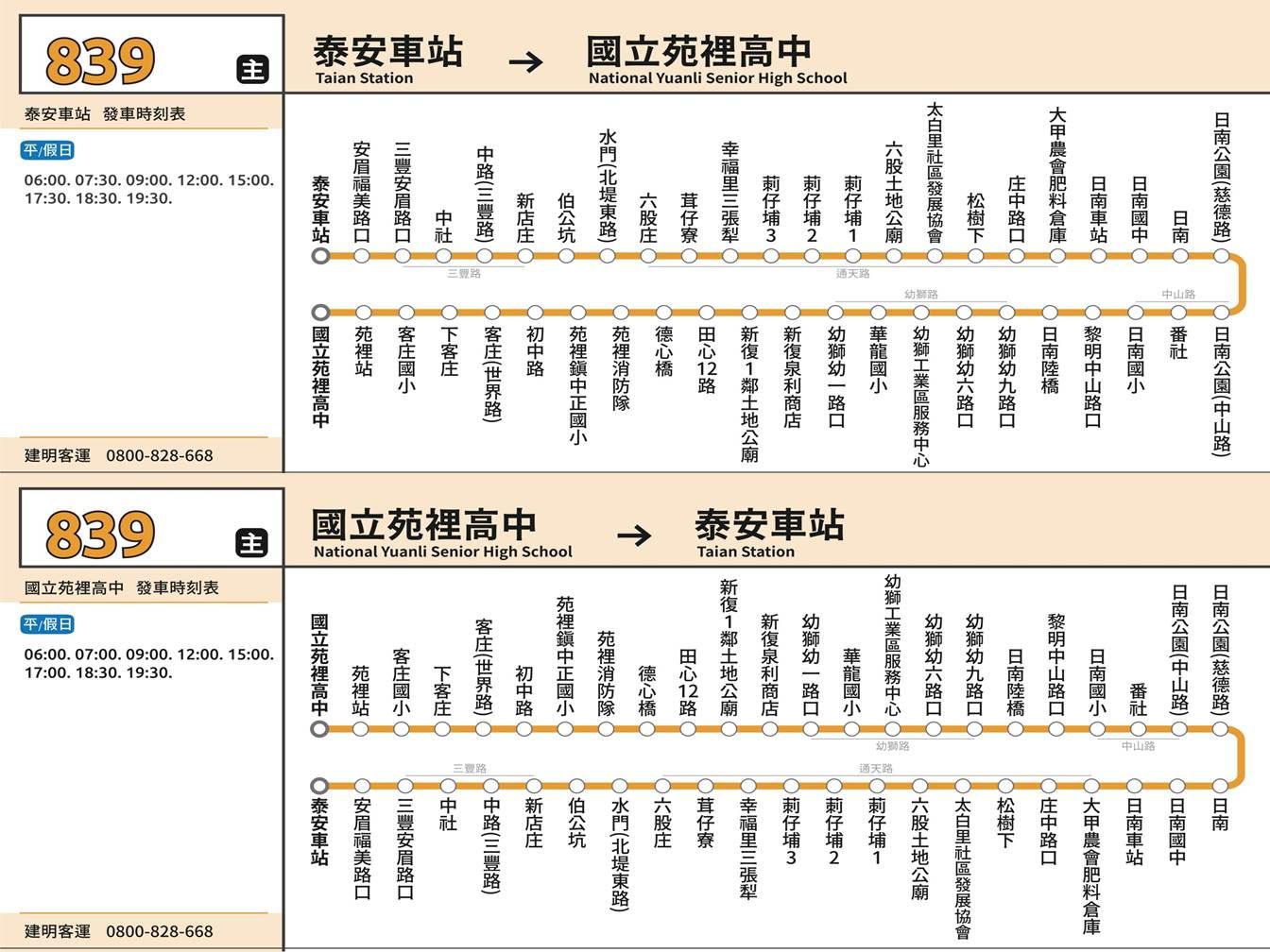 839公車路線圖-台中公車